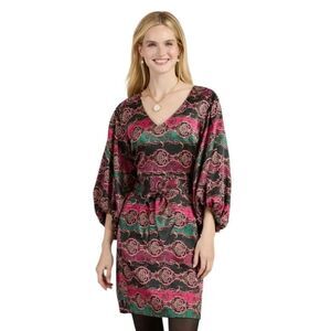 Tyler Boe Silk Baloon Sleeve Mini Dress Paisley and Leopard Animal Print